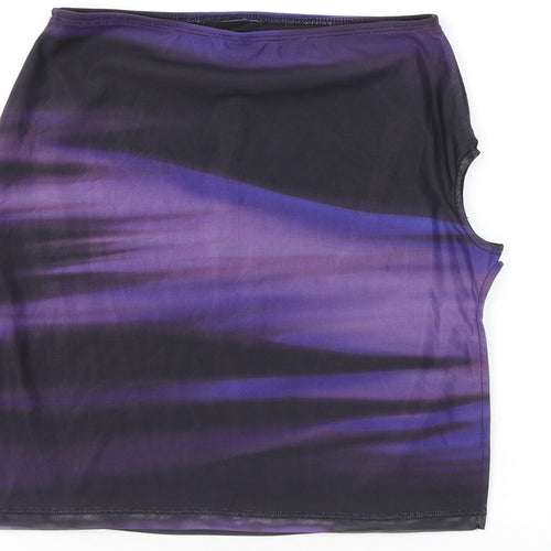 Motel Womens Purple Geometric Polyester Mini Skirt Size L - Cut Out, Slit