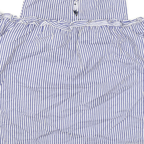 Dorothy Perkins Womens Blue Striped Cotton Basic Blouse Size 14 Round Neck - Cold Shoulder