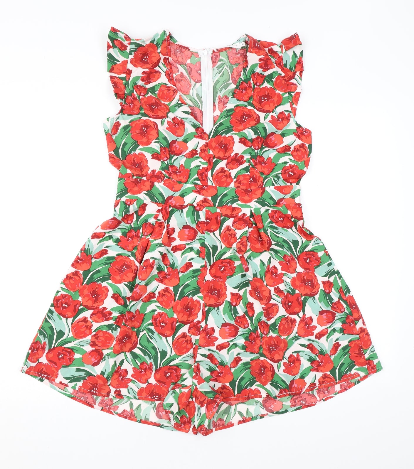 Ikoone & Blanka Womens Red Floral Polyester Playsuit One-Piece Size S L4 in Zip