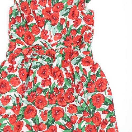 Ikoone & Blanka Womens Red Floral Polyester Playsuit One-Piece Size S L4 in Zip