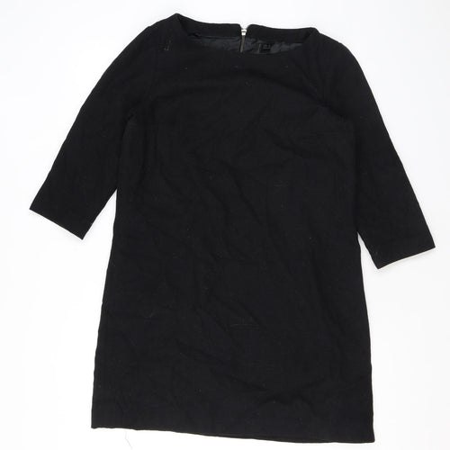 Mango Womens Black Polyester A-Line Size L Round Neck Zip