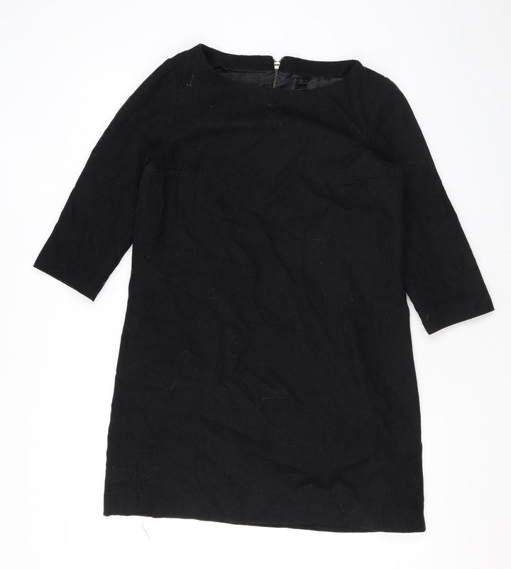 Mango Womens Black Polyester A-Line Size L Round Neck Zip