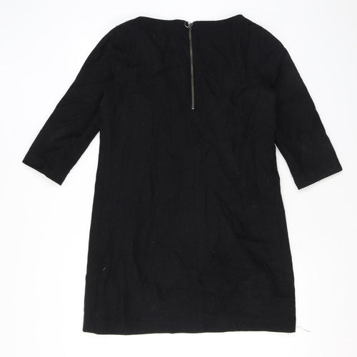 Mango Womens Black Polyester A-Line Size L Round Neck Zip
