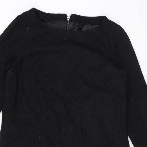 Mango Womens Black Polyester A-Line Size L Round Neck Zip