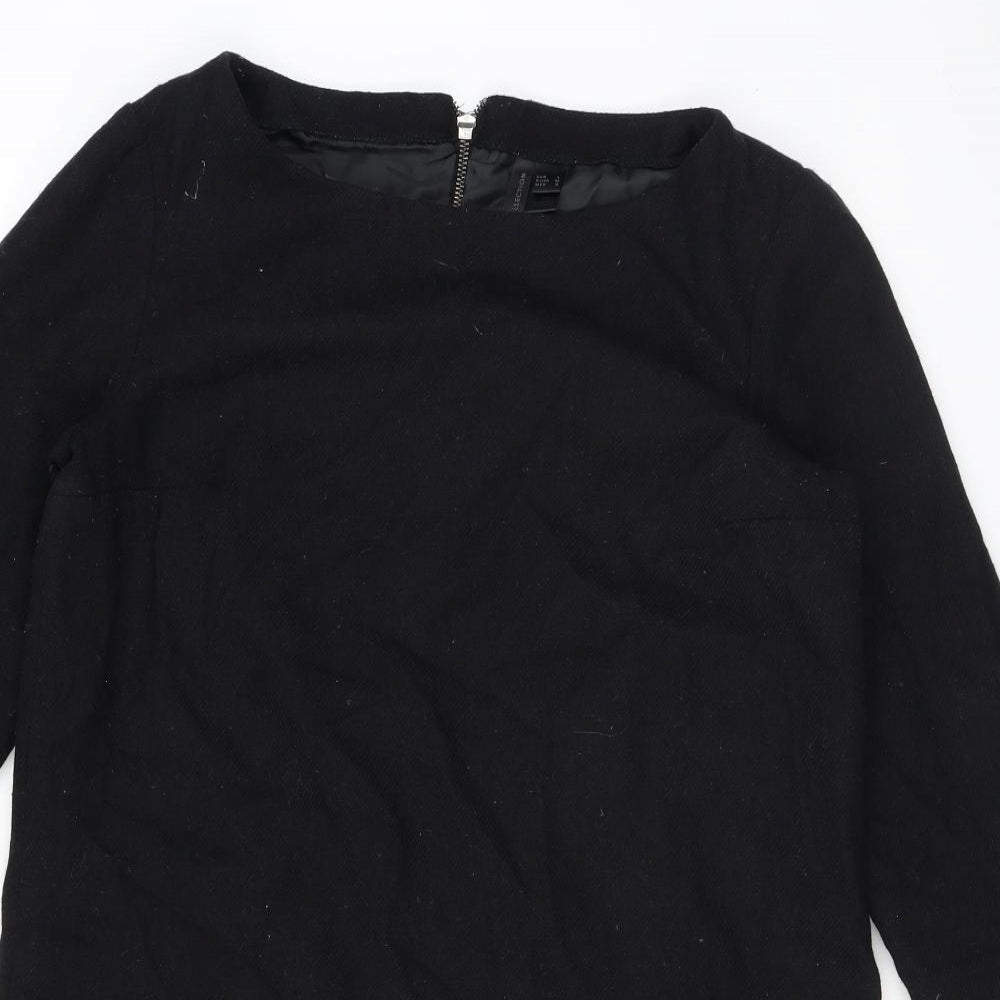 Mango Womens Black Polyester A-Line Size L Round Neck Zip