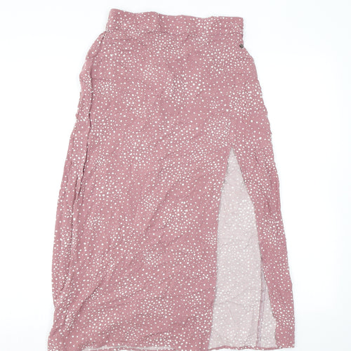 Pull&Bear Womens Pink Polka Dot Viscose A-Line Skirt Size M - Slit Elasticated Waist