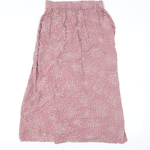 Pull&Bear Womens Pink Polka Dot Viscose A-Line Skirt Size M - Slit Elasticated Waist