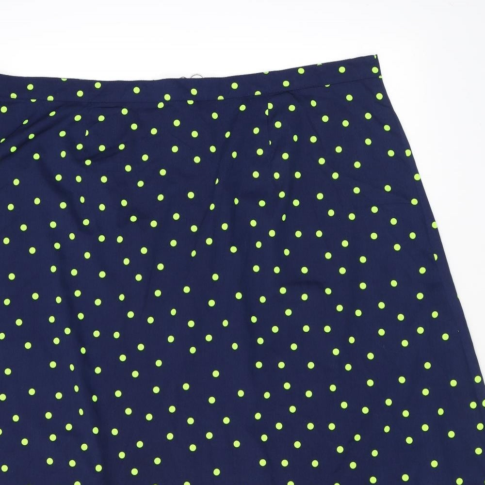 Wednesday's Girl Womens Blue Polka Dot Polyester A-Line Skirt Size 22 Zip