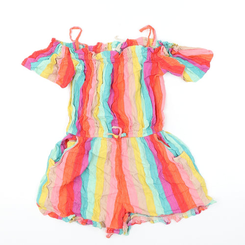 NEXT Girls Multicoloured Striped Vinyl Playsuit One-Piece Size 10 Years Pullover - Cold Shoulder