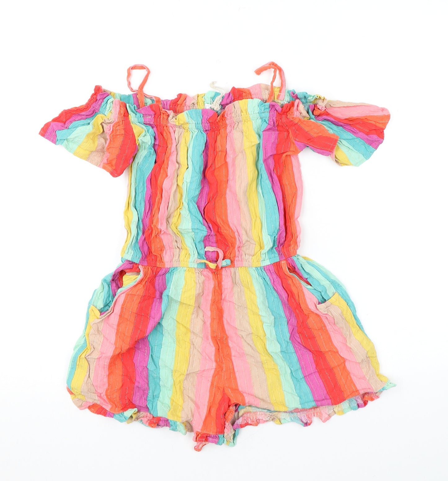 NEXT Girls Multicoloured Striped Vinyl Playsuit One-Piece Size 10 Years Pullover - Cold Shoulder