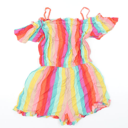 NEXT Girls Multicoloured Striped Vinyl Playsuit One-Piece Size 10 Years Pullover - Cold Shoulder