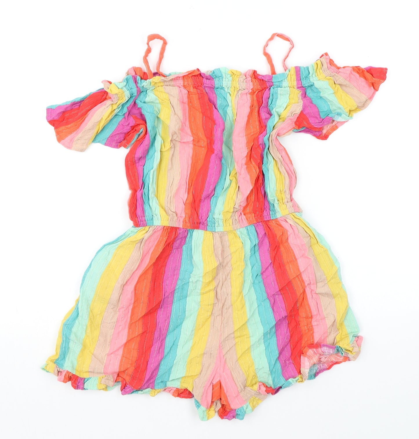 NEXT Girls Multicoloured Striped Vinyl Playsuit One-Piece Size 10 Years Pullover - Cold Shoulder
