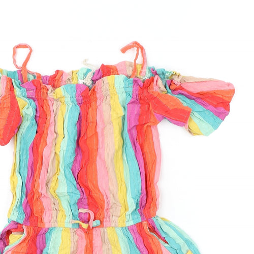 NEXT Girls Multicoloured Striped Vinyl Playsuit One-Piece Size 10 Years Pullover - Cold Shoulder