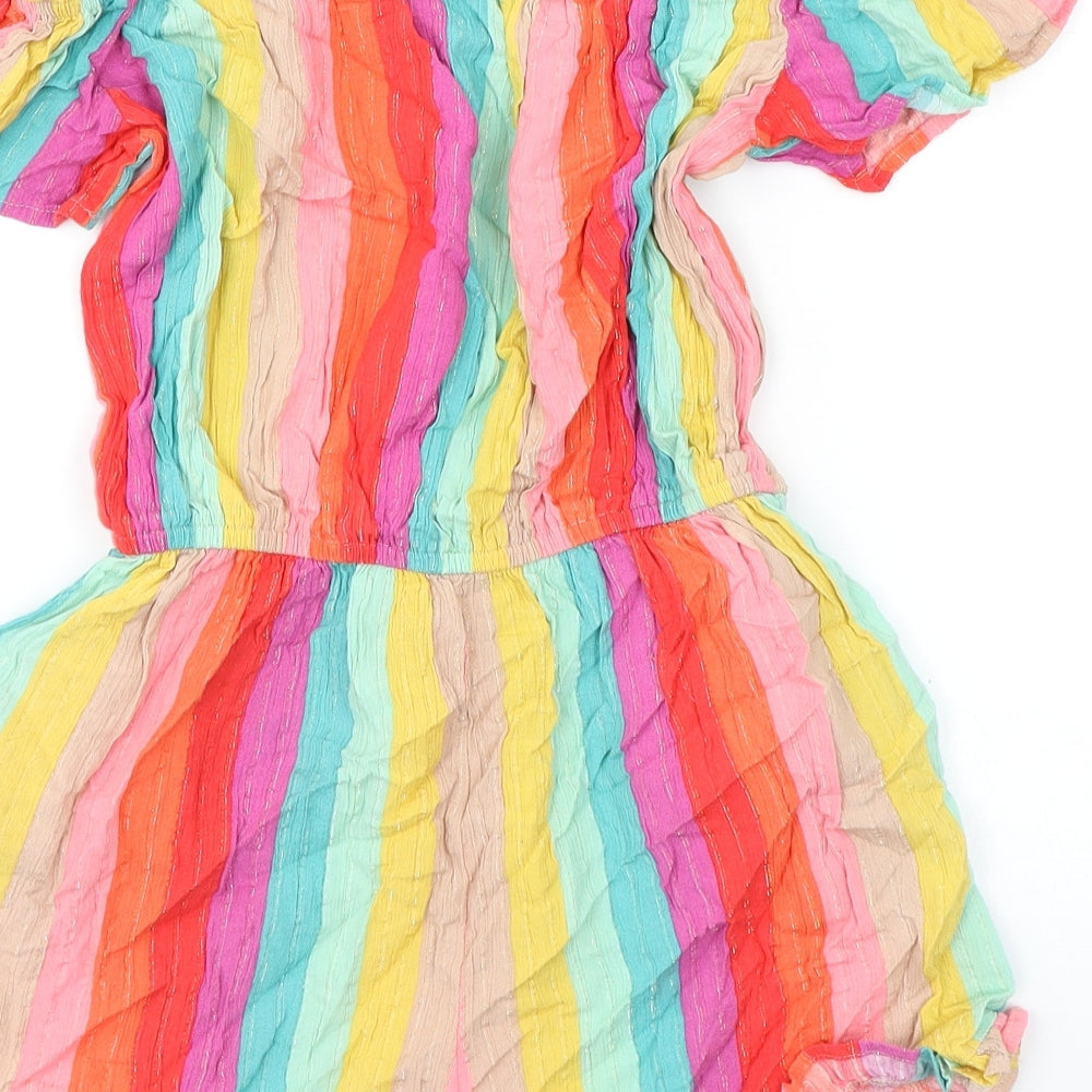 NEXT Girls Multicoloured Striped Vinyl Playsuit One-Piece Size 10 Years Pullover - Cold Shoulder