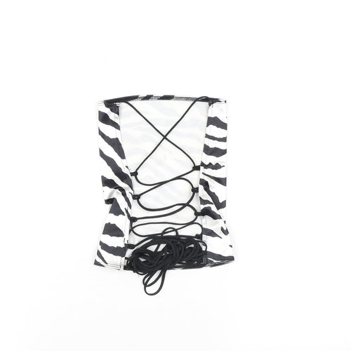 Motel Womens White Animal Print Polyester Cropped Tank Size L Off the Shoulder - Zebra Print Open Back