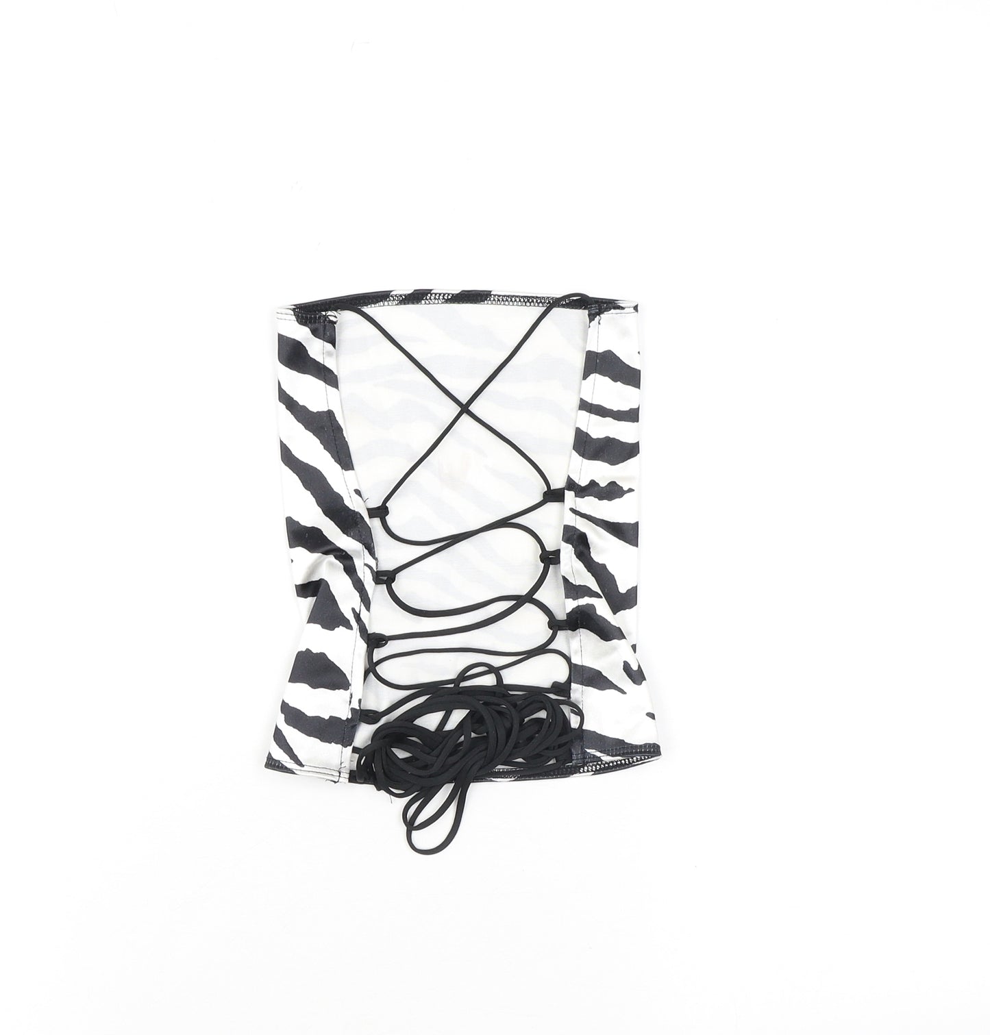 Motel Womens White Animal Print Polyester Cropped Tank Size L Off the Shoulder - Zebra Print Open Back