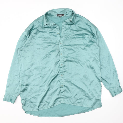 Missguided Womens Green Polyester Basic Button-Up Size 10 Collared