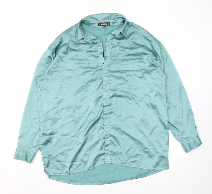 Missguided Womens Green Polyester Basic Button-Up Size 10 Collared