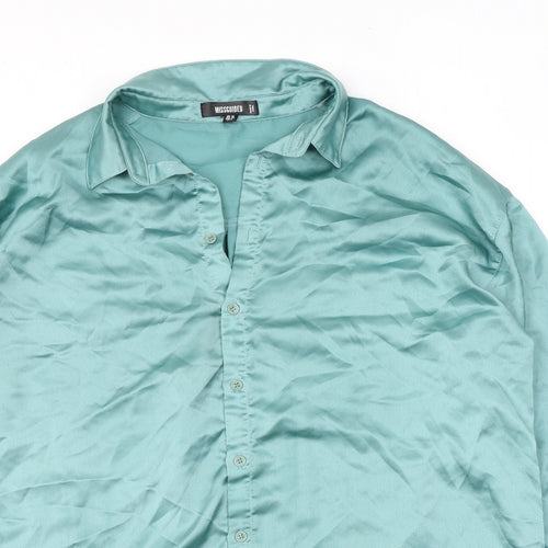 Missguided Womens Green Polyester Basic Button-Up Size 10 Collared