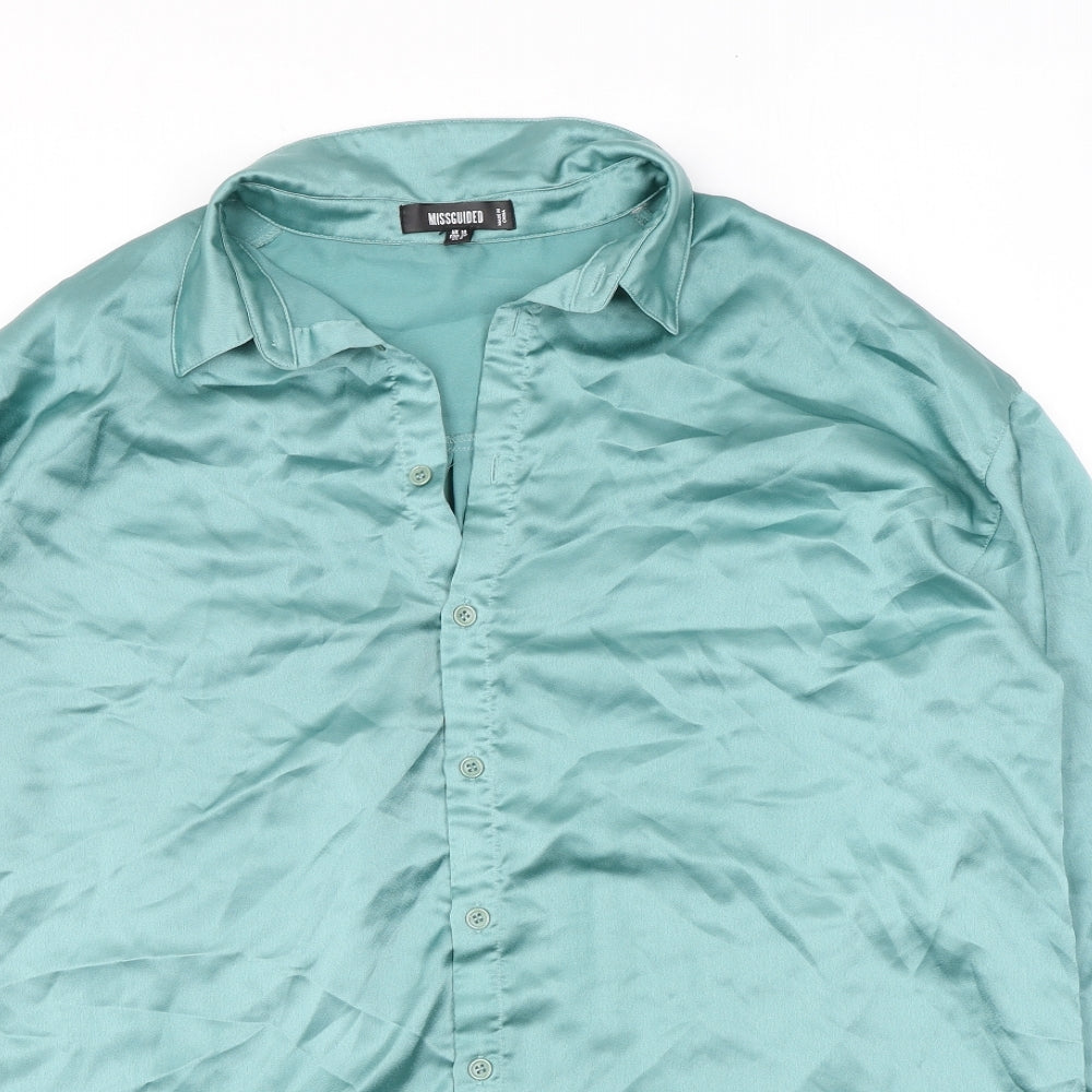 Missguided Womens Green Polyester Basic Button-Up Size 10 Collared