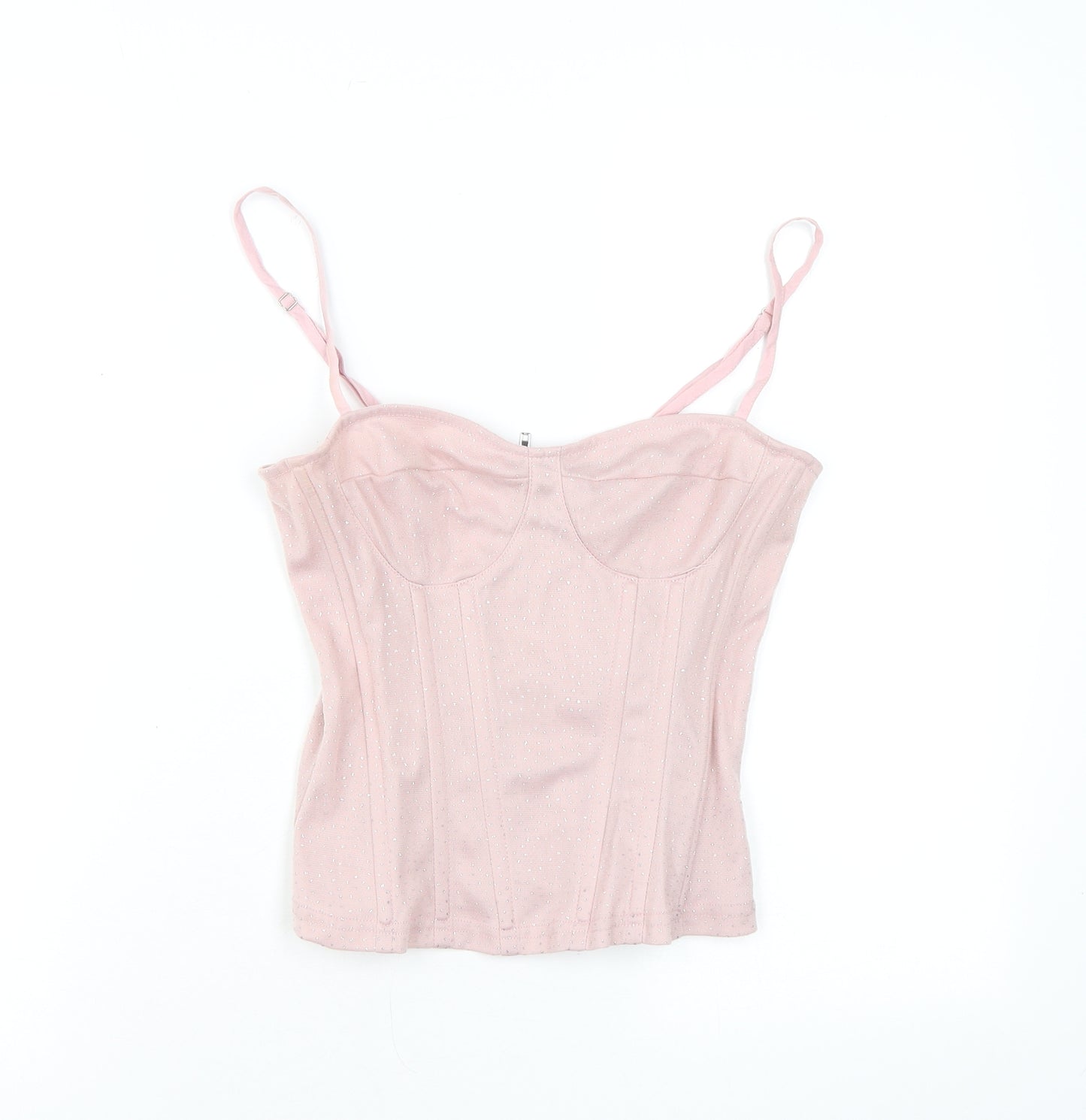 PRETTYLITTLETHING Womens Pink Polyamide Basic Tank Size 8 Sweetheart - Sparkle, Boning