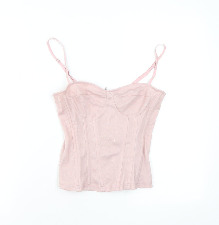 PRETTYLITTLETHING Womens Pink Polyamide Basic Tank Size 8 Sweetheart - Sparkle, Boning