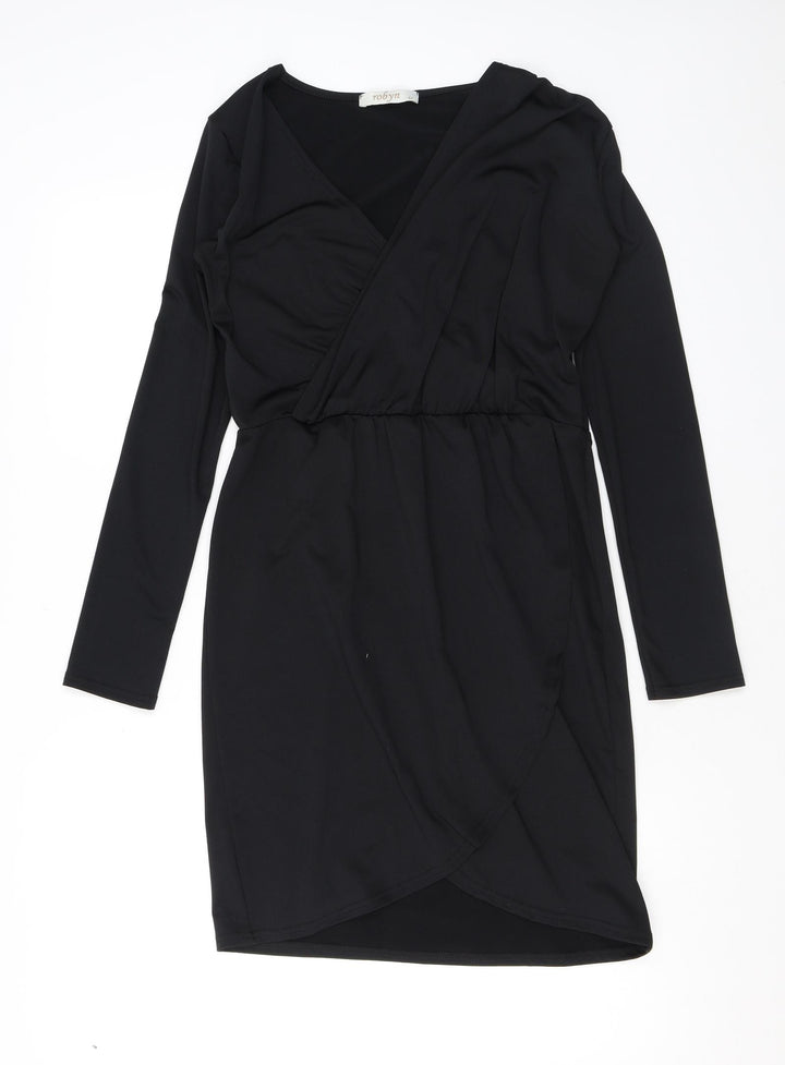 Robyn Womens Black Polyester Bodycon Size 12 V-Neck Pullover