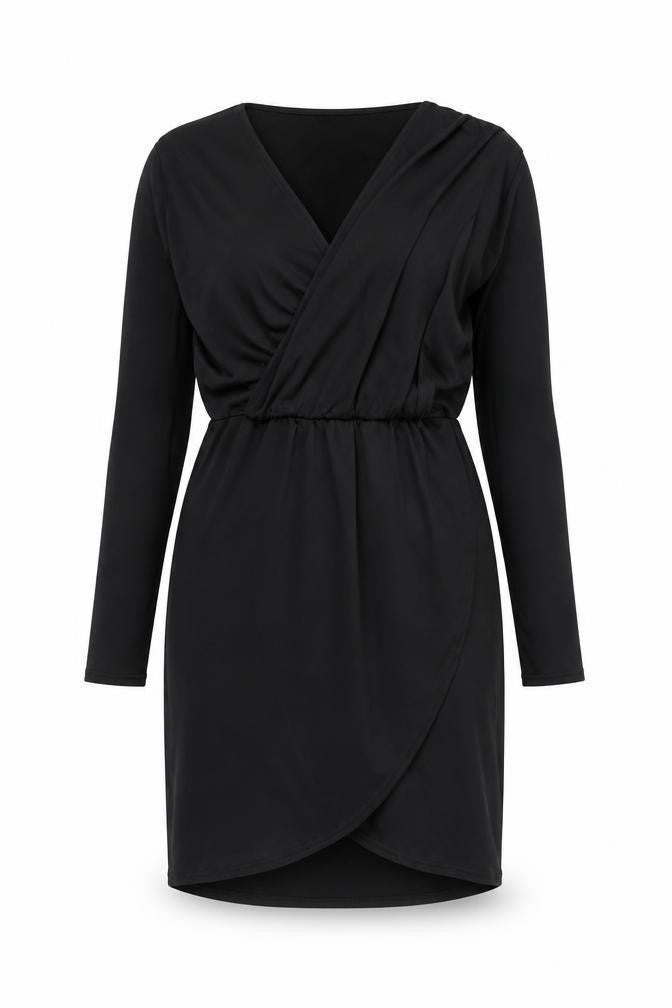 Front view of Robyn women’s black polyester bodycon, size UK 12, v-neck pullover