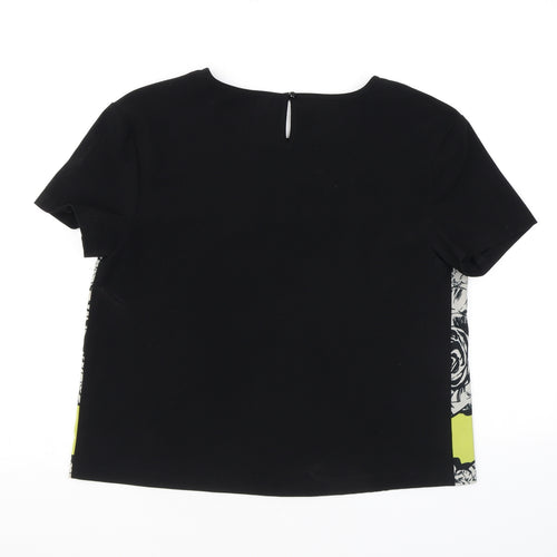 Beloved Womens Black Geometric Polyester Basic Blouse Size M Round Neck - Roses