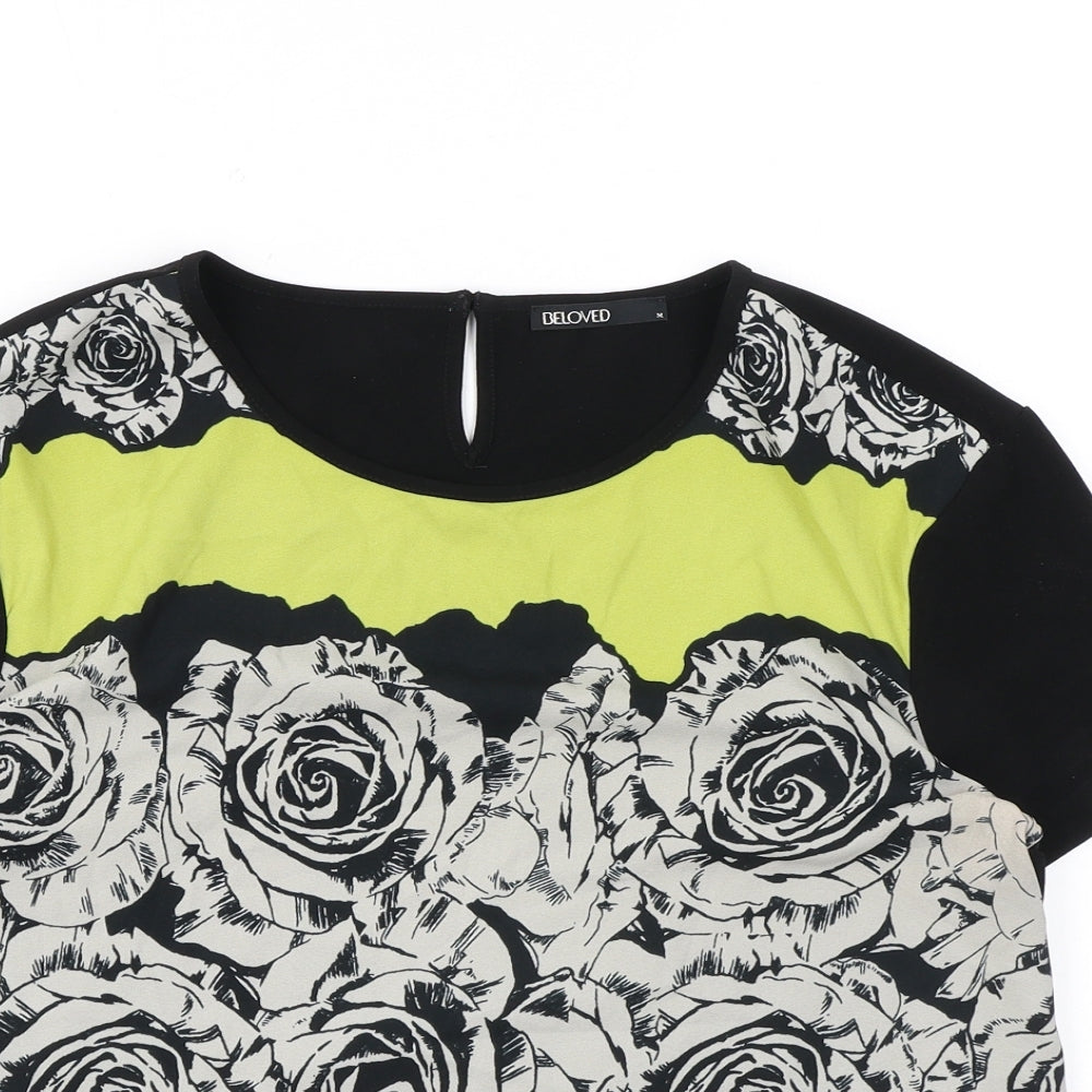 Beloved Womens Black Geometric Polyester Basic Blouse Size M Round Neck - Roses