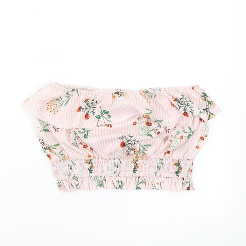 FOREVER 21 Womens Pink Floral Polyester Cropped Blouse Size S Off the Shoulder - Ruffles