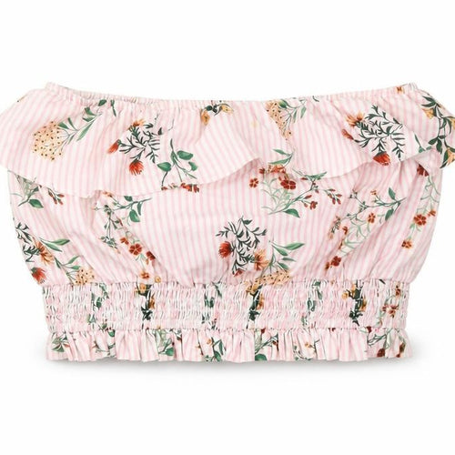 FOREVER 21 Womens Pink Floral Polyester Cropped Blouse Size S Off the Shoulder - Ruffles