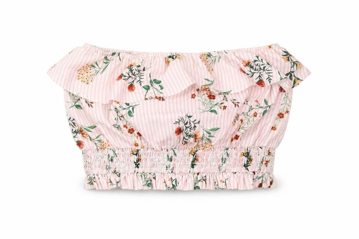 Forever 21 Womens Pink Floral Polyester Cropped Blouse Size S Off the Shoulder - Ruffles