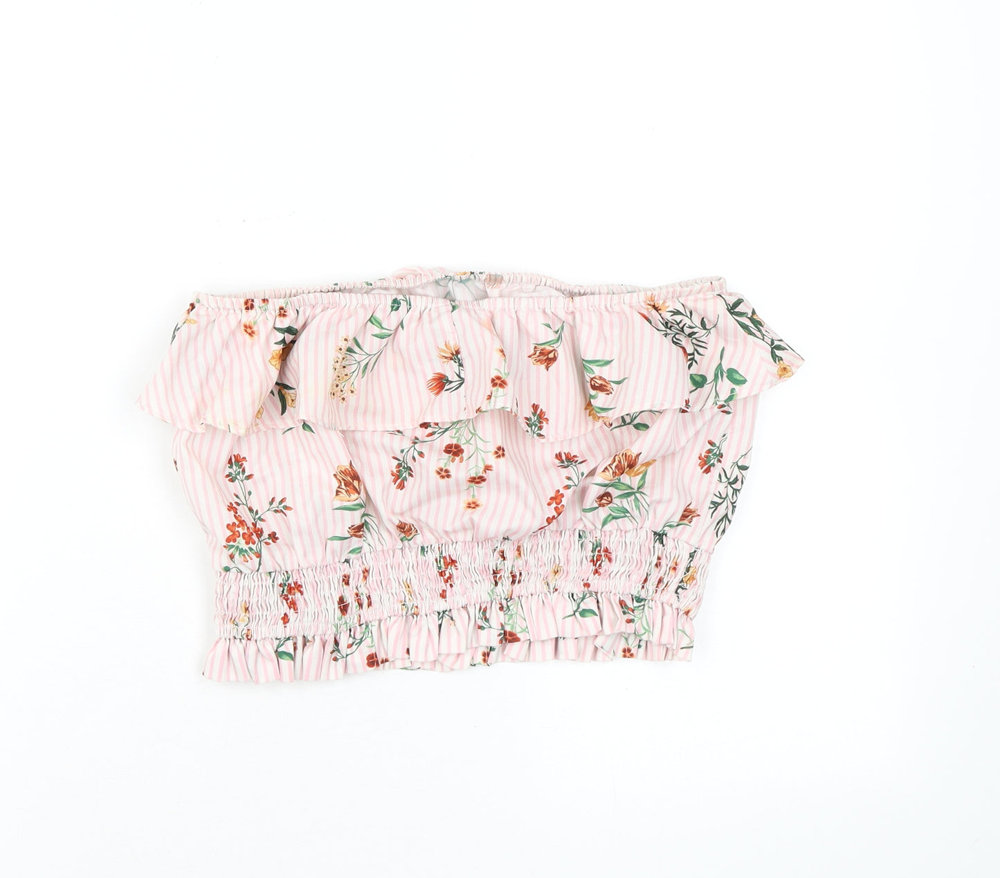 FOREVER 21 Womens Pink Floral Polyester Cropped Blouse Size S Off the Shoulder - Ruffles
