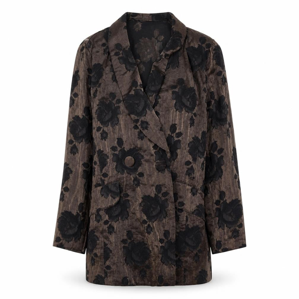 Front view of Truworths women’s brown floral jacket blazer, size UK 6, button