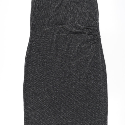 Izabel London Womens Silver Geometric Nylon Tank Dress Size 14 Round Neck Pullover - Sparkle