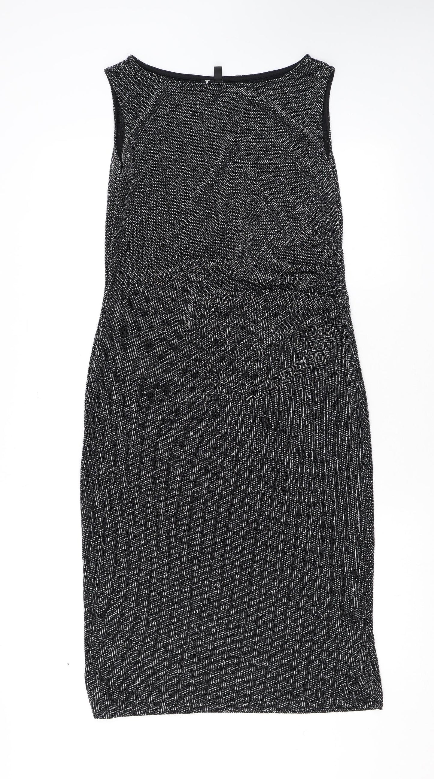 Izabel London Womens Silver Geometric Nylon Tank Dress Size 14 Round Neck Pullover - Sparkle