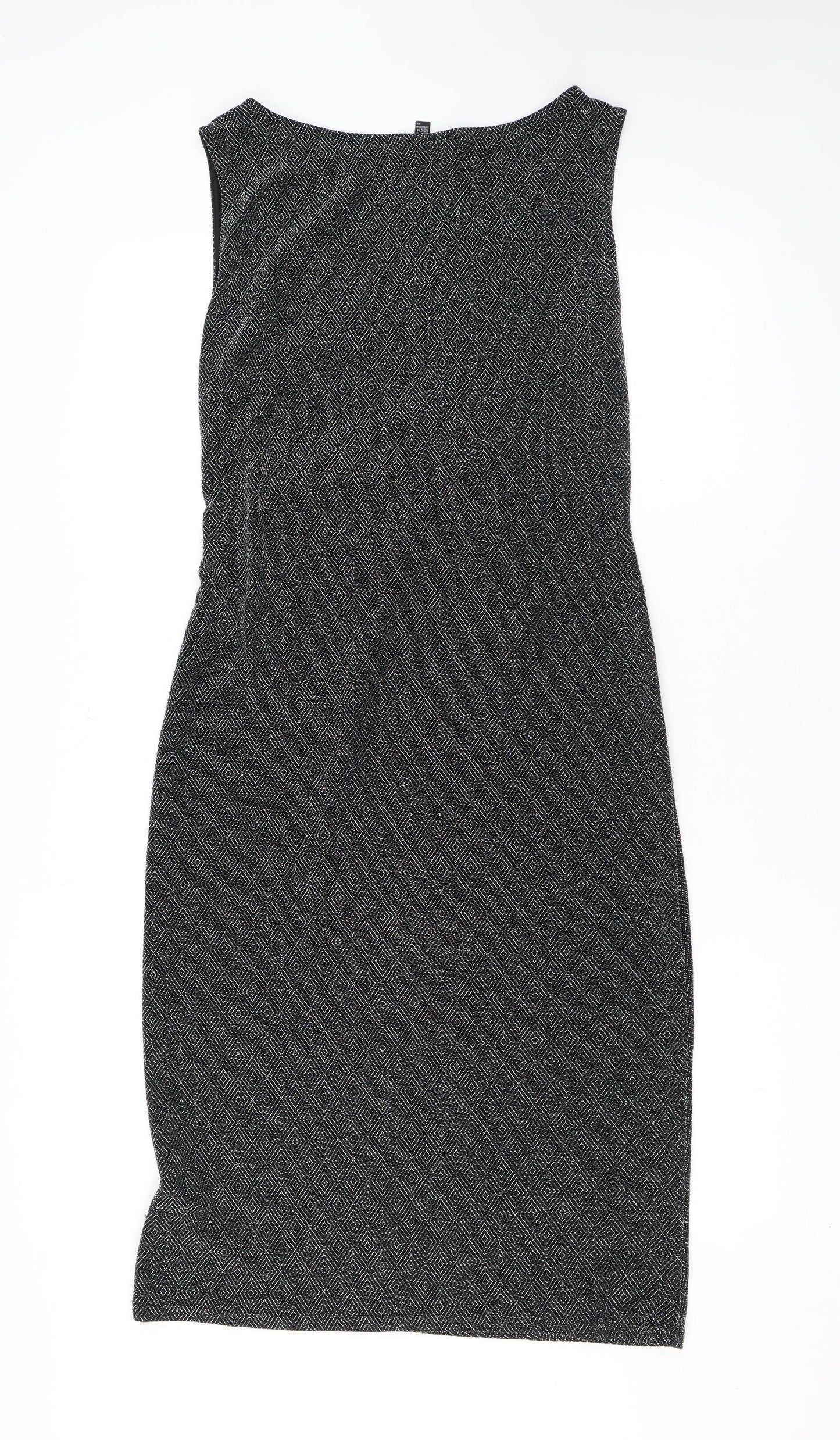 Izabel London Womens Silver Geometric Nylon Tank Dress Size 14 Round Neck Pullover - Sparkle