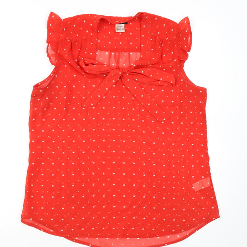 La Redoute Womens Red Polka Dot Polyester Basic Blouse Size 16 V-Neck - Hearts Sheer