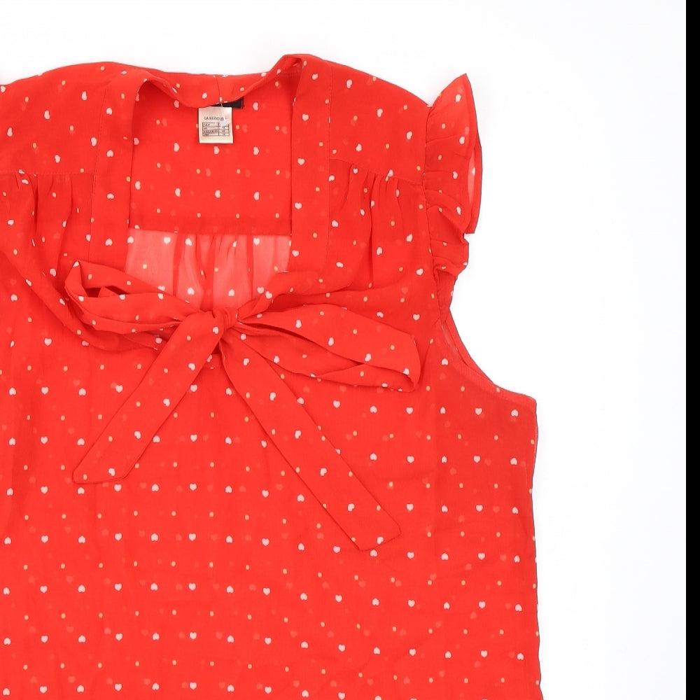 La Redoute Womens Red Polka Dot Polyester Basic Blouse Size 16 V-Neck - Hearts Sheer