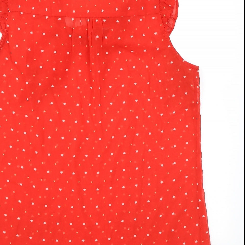 La Redoute Womens Red Polka Dot Polyester Basic Blouse Size 16 V-Neck - Hearts Sheer
