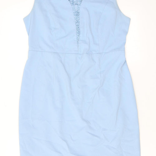 Fenn Wright Manson Womens Blue Polyester Pencil Dress Size 14 V-Neck Zip - Crochet Detail