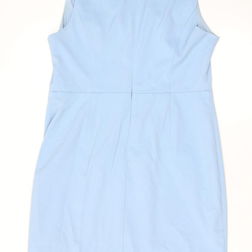 Fenn Wright Manson Womens Blue Polyester Pencil Dress Size 14 V-Neck Zip - Crochet Detail