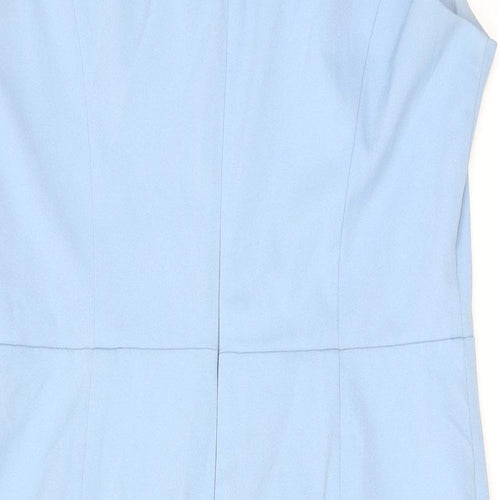 Fenn Wright Manson Womens Blue Polyester Pencil Dress Size 14 V-Neck Zip - Crochet Detail