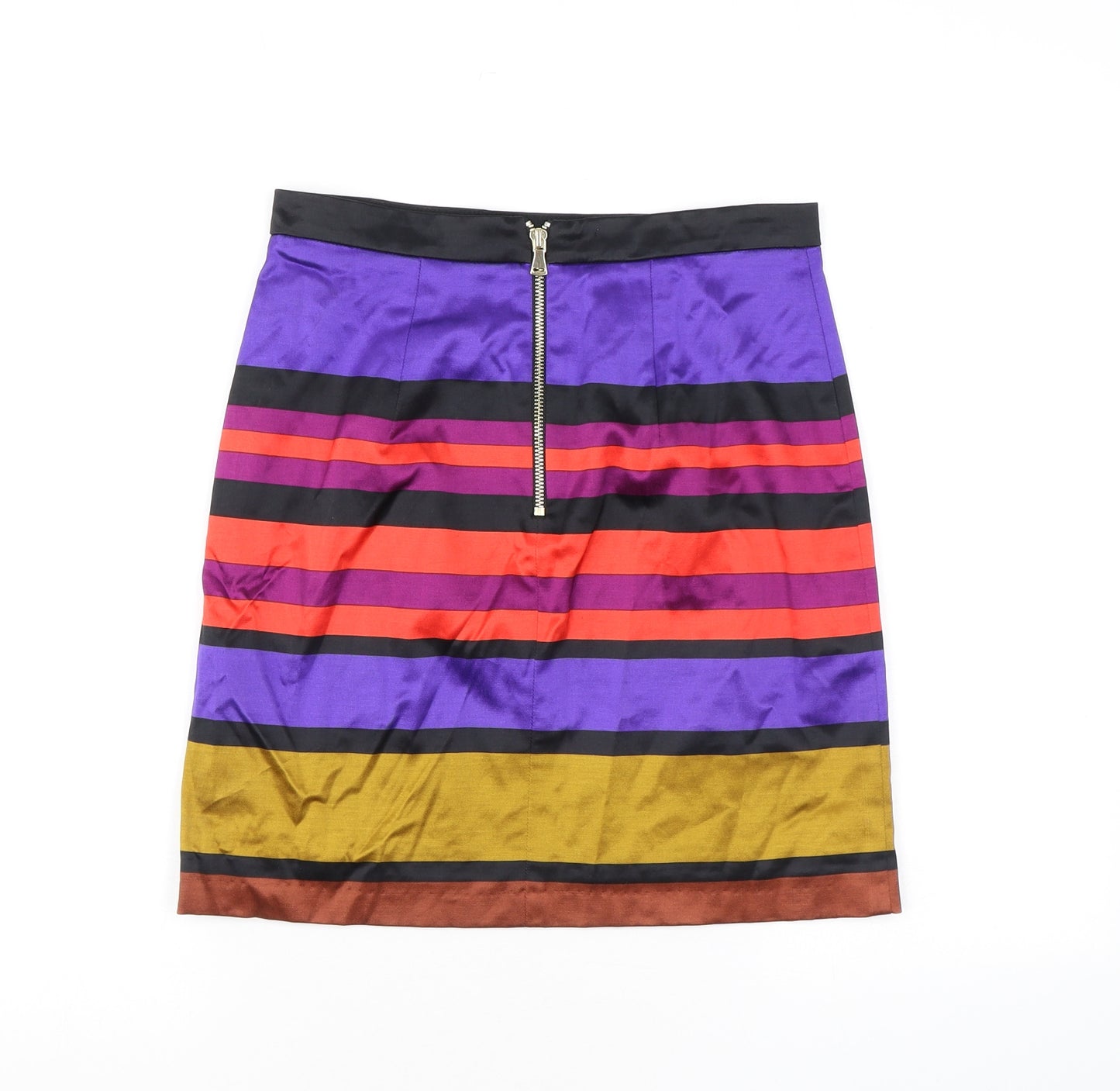 River Island Womens Multicoloured Striped Viscose A-Line Skirt Size 8 Zip