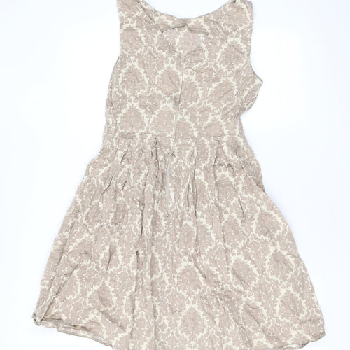 Dorothy Perkins Womens Brown Floral Cotton Skater Dress Size 12 Round Neck Zip