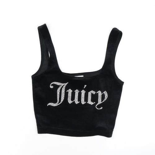 Juicy Couture Womens Black Polyester Cropped Tank Size S Square Neck - Diamanté