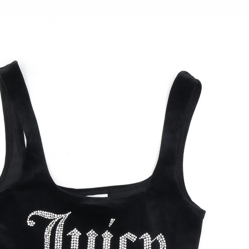 Juicy Couture Womens Black Polyester Cropped Tank Size S Square Neck - Diamanté