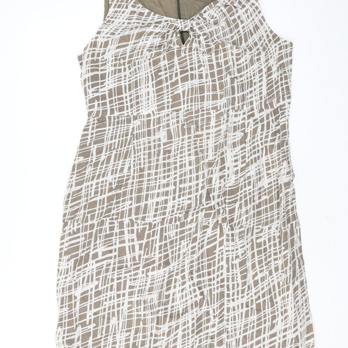 Great Plains London Womens Brown Geometric Linen Pencil Dress Size XL V-Neck Zip