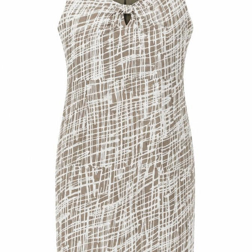 Great Plains London Womens Brown Geometric Linen Pencil Dress Size XL V-Neck Zip
